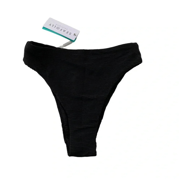 SEAFOLLY High Rise Ribbed Black Bikini bottom Essentials 40609-640 Size 2 NWT - Picture 7 of 16